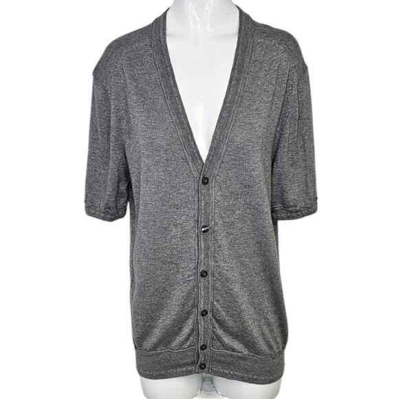 Dolce & Gabanna D&G Short Sleeve Silk Cotton Button Up Cardigan, Gray, 50 / US L - Picture 1 of 12